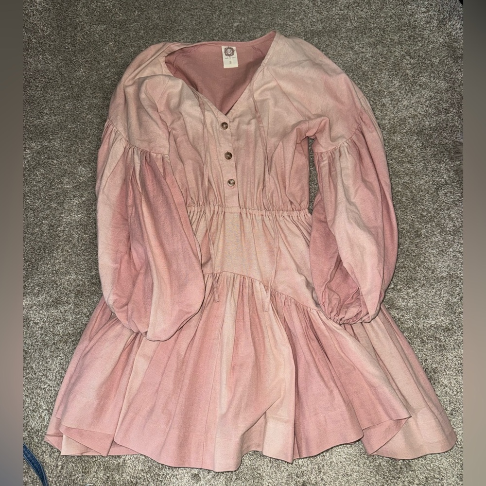 ELF Soft Pink Casual Dress with Button Accents
